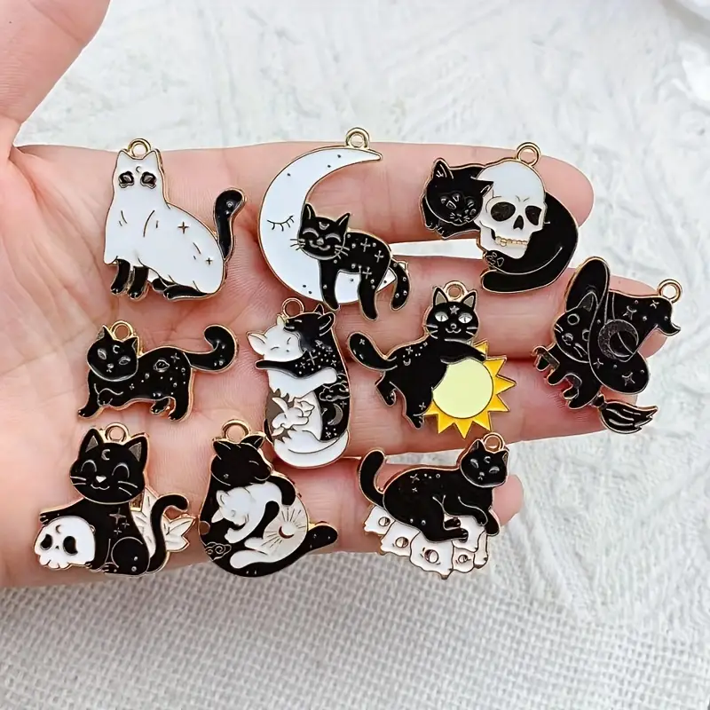 10pcs Cute Halloween Cat Charms DIY Jewelry Making Animal Charms Pendants  For Necklace Earrings Accessories
