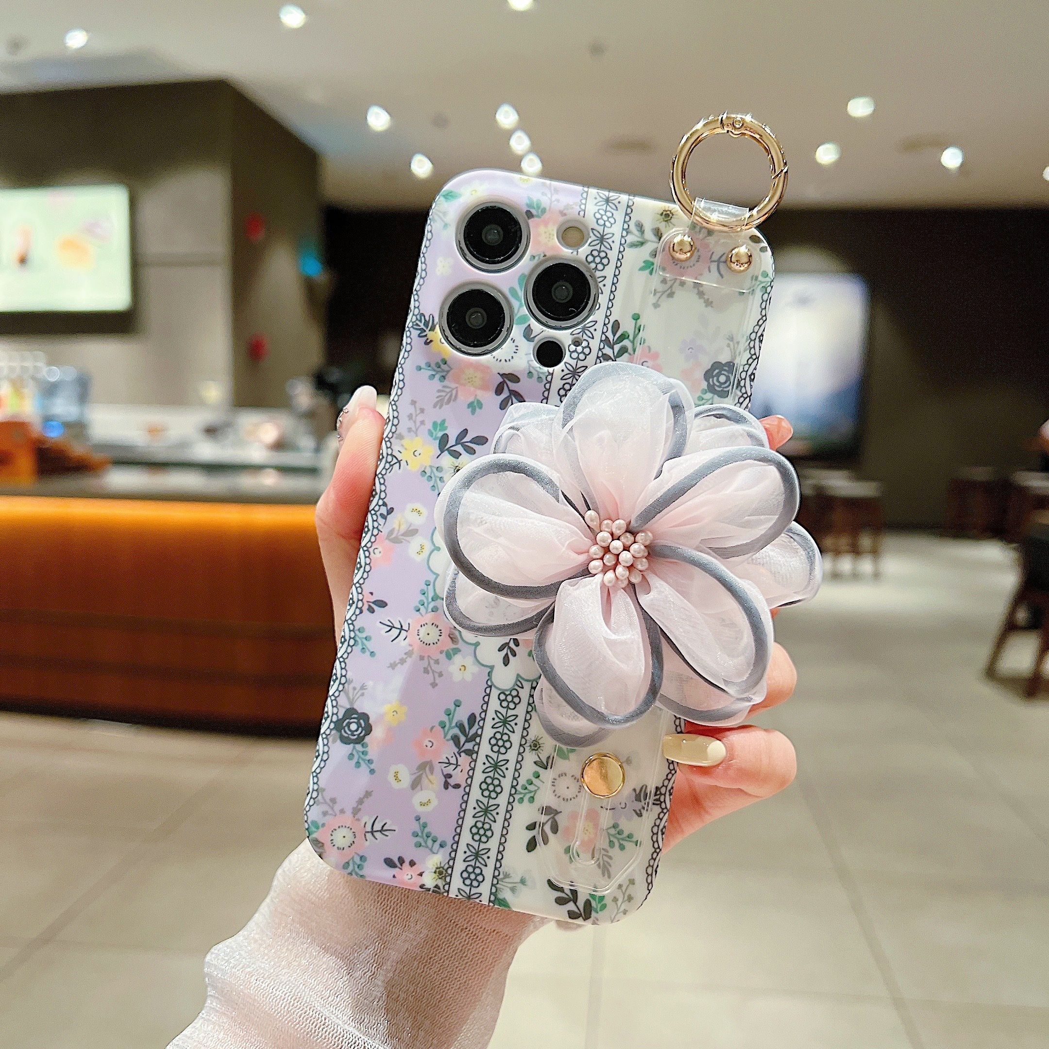 Luxury Glitter Vintage Flower Cover Square Phone Case For Iphone 15 14 13  12 11 Pro Max Plus With Holder & Lanyard - Temu Lithuania