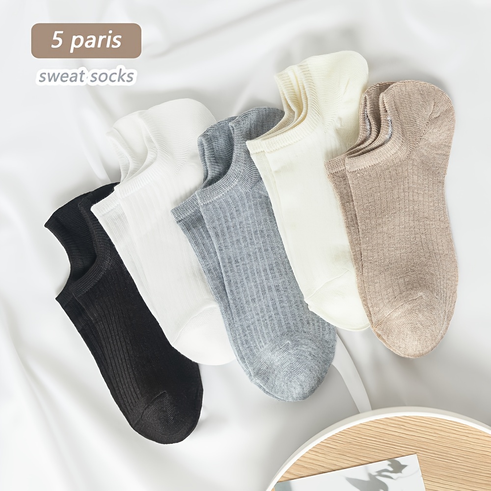 

5 Pairs Solid Ribbed Socks, Casual & Breathable Low Cut Invisible Socks, Women's Stockings & Hosiery