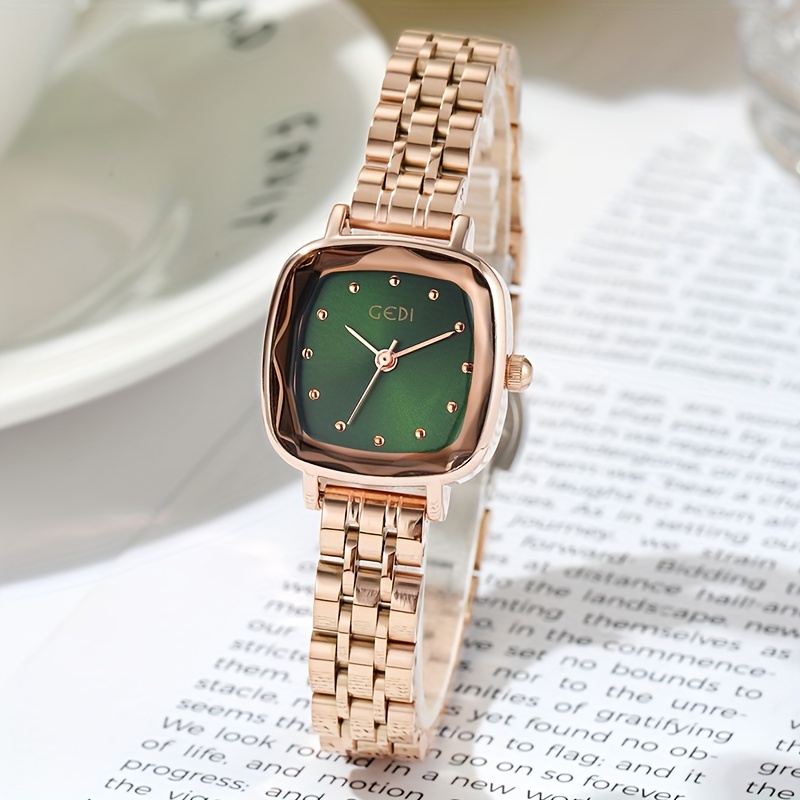 Rose Golden Case Rectangular Thin Strap Quartz Watch Fancy Women Watches  Jewelry Sophisticated And Stylish Women Watch