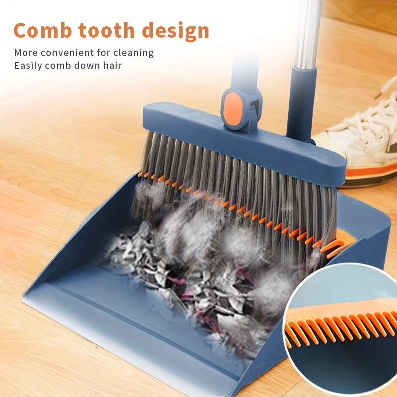 Upgrade Broom and Dustpan Set Self-Cleaning w/ Dustpan Teeth Long Handle  Holder
