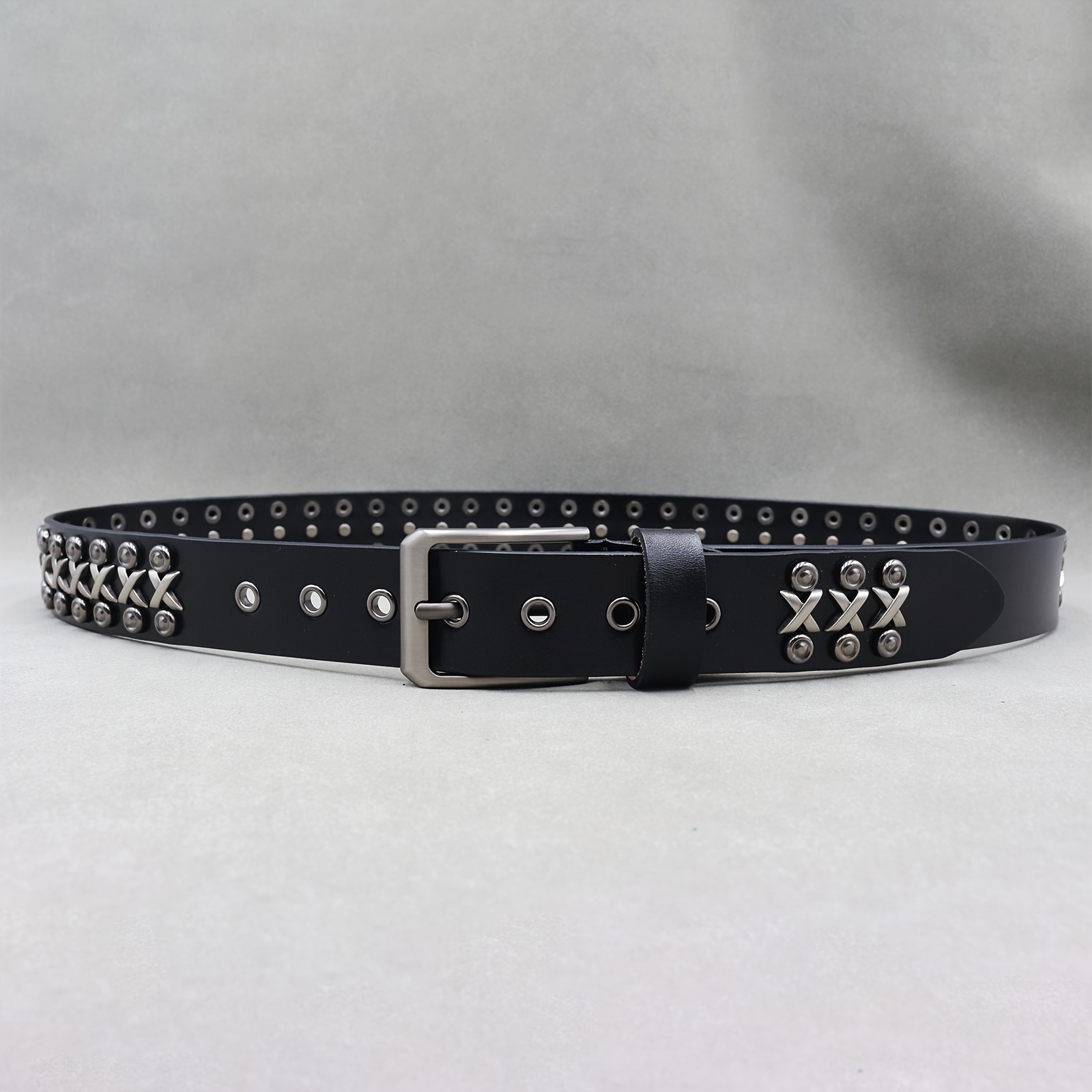 Punk Rock Leather Belt with Rivets Square Buckle