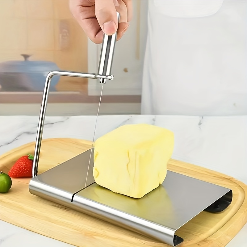 Cheese Slicer, Mental Cheese Slicer With Ergonomic Grip, Wire Cheese Slicers  For Block Cheese, Adjustable Thickened Cheese Cutter With Stainless Steel  Wire, Cheese Silcer With 5 Replacement Wire, Kitchen Supplies, Kitchen  Stuff, 