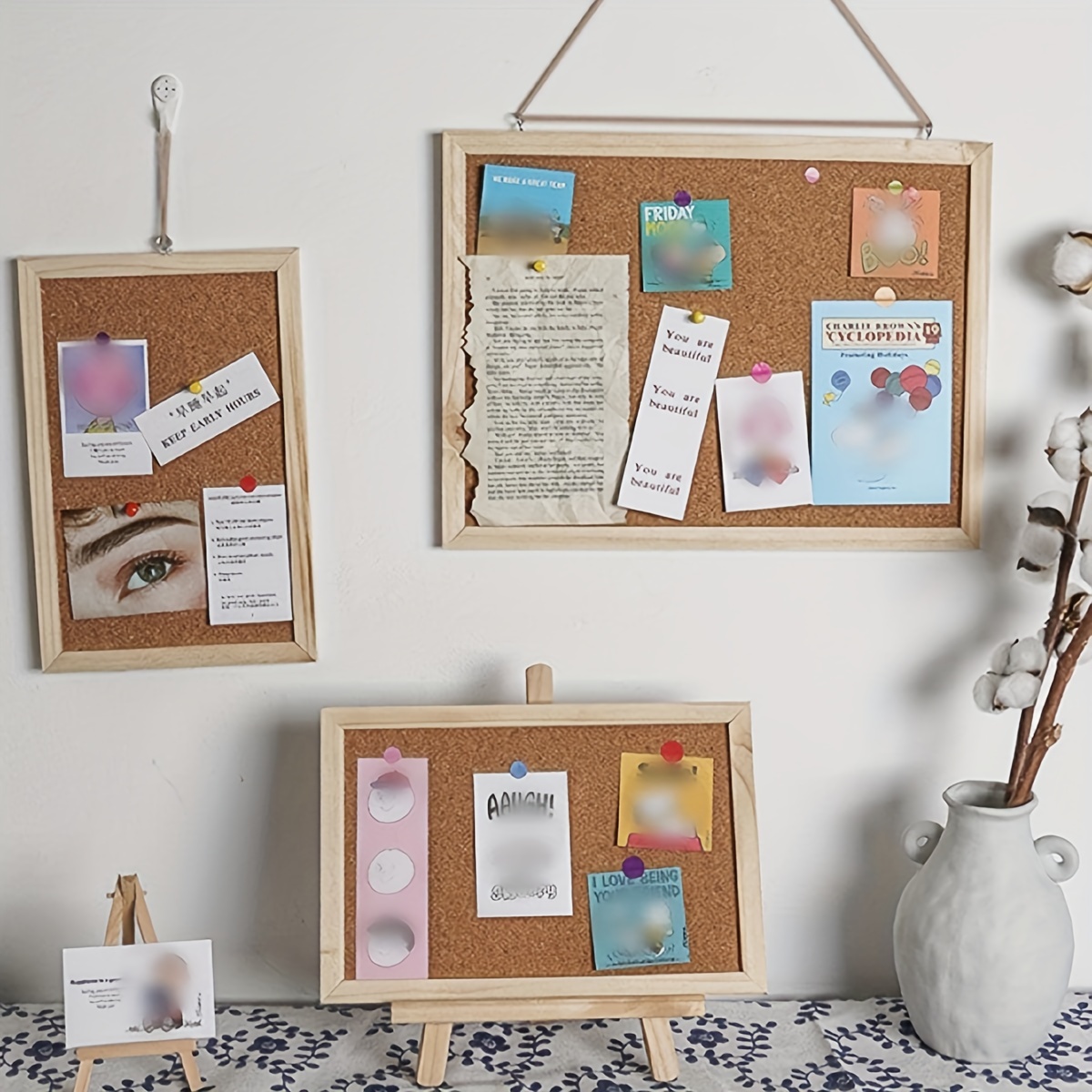 Decorative Bulletin Board Wall Organizer - Cute Framed Self-Adhesive  Printed Cork Board for Home, Office, or School (12x12 In)