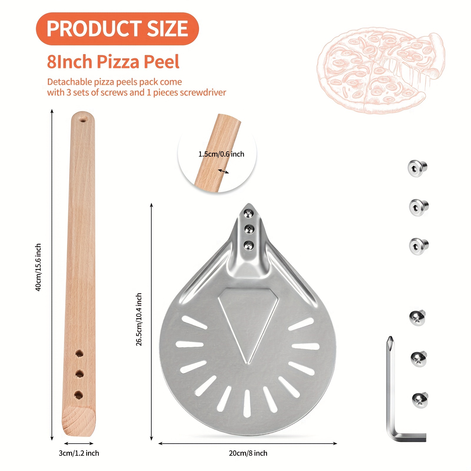 Turning Pizza Peel With 8 Inch Aluminum Round Pizza Paddle, 23.6