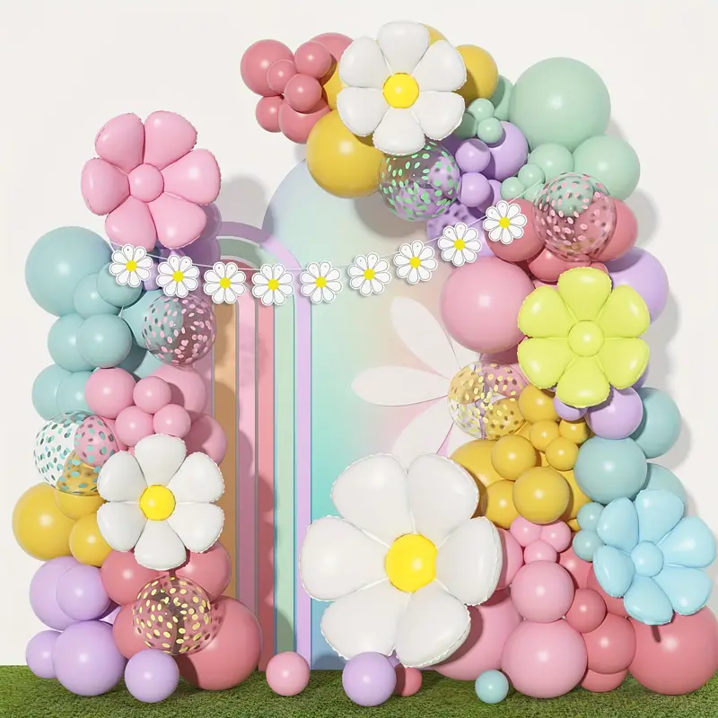 Daisy Balloon Garland Arch Set White Funky Flowers Pastel - Temu