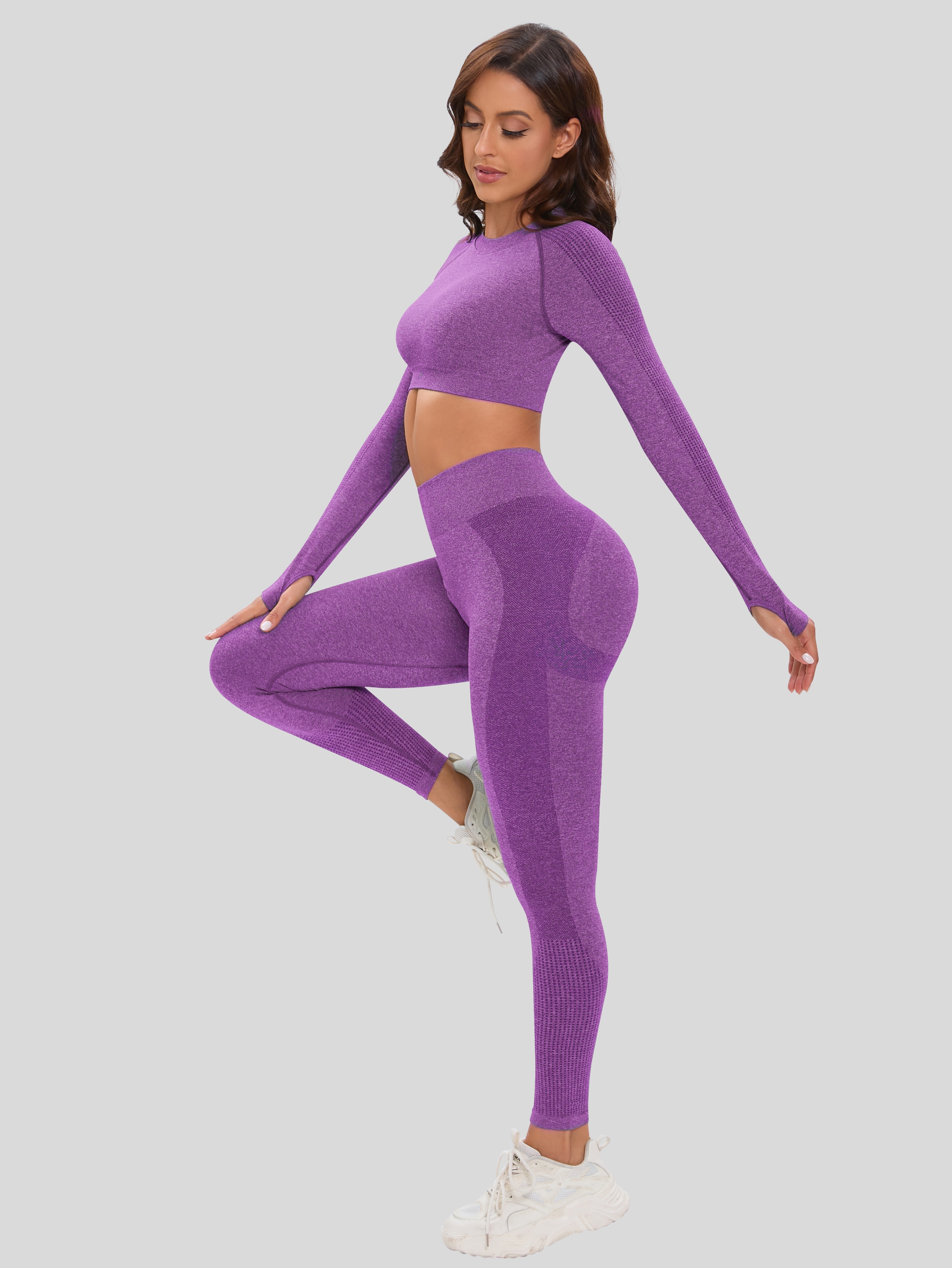 Seamless Women Yoga Sets,Long Sleeve Top and High Waist Leggings