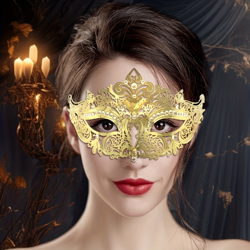 Masque de mascarade pour femmes Masque en métal Strass brillant Fête  vénitienne Soirée Bal Bal Masque Bar Costumes Accessoire