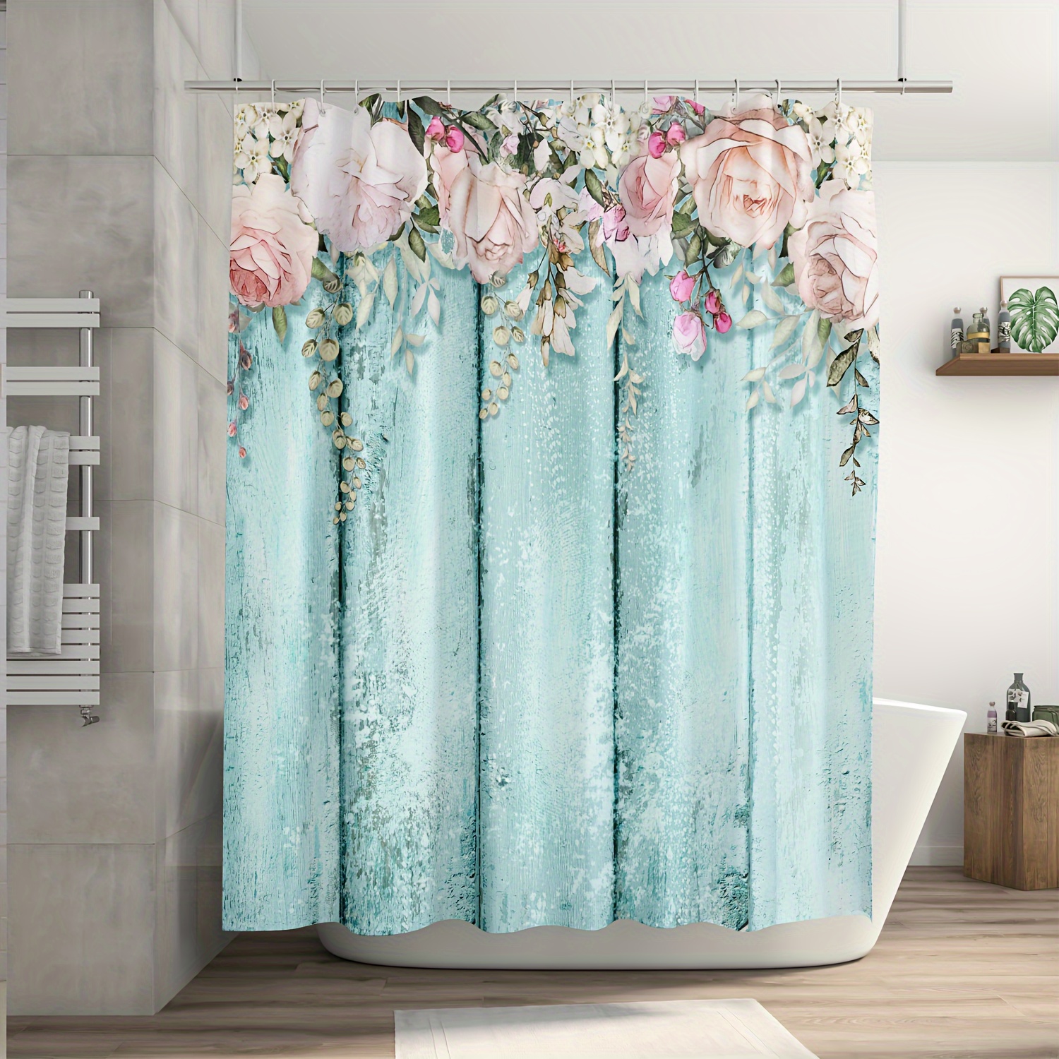 Flowers Shower Curtain Sets Floral Roses Rutic Teal - Temu Canada