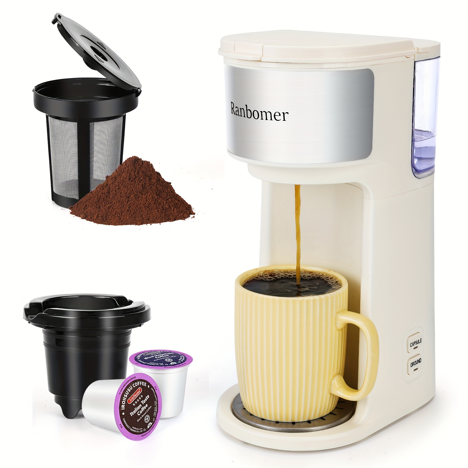  JAVASTARR Cafetera con molinillo integrado, molinillo de café y  máquina todo en uno, cafetera de grano a taza, capacidad de 12 a 15 onzas,  tecnología de presión de vapor de 12