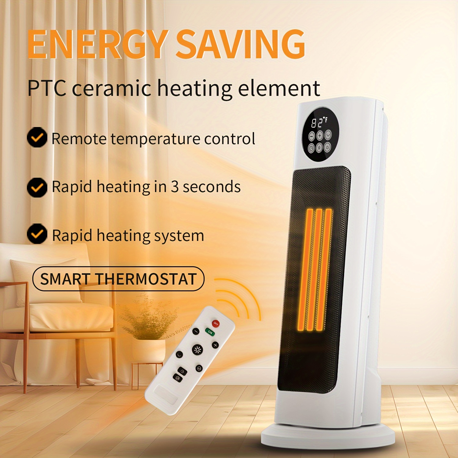 Portable Electric Space Heater with Thermostat 1500W for Office Room Desk  Indoor