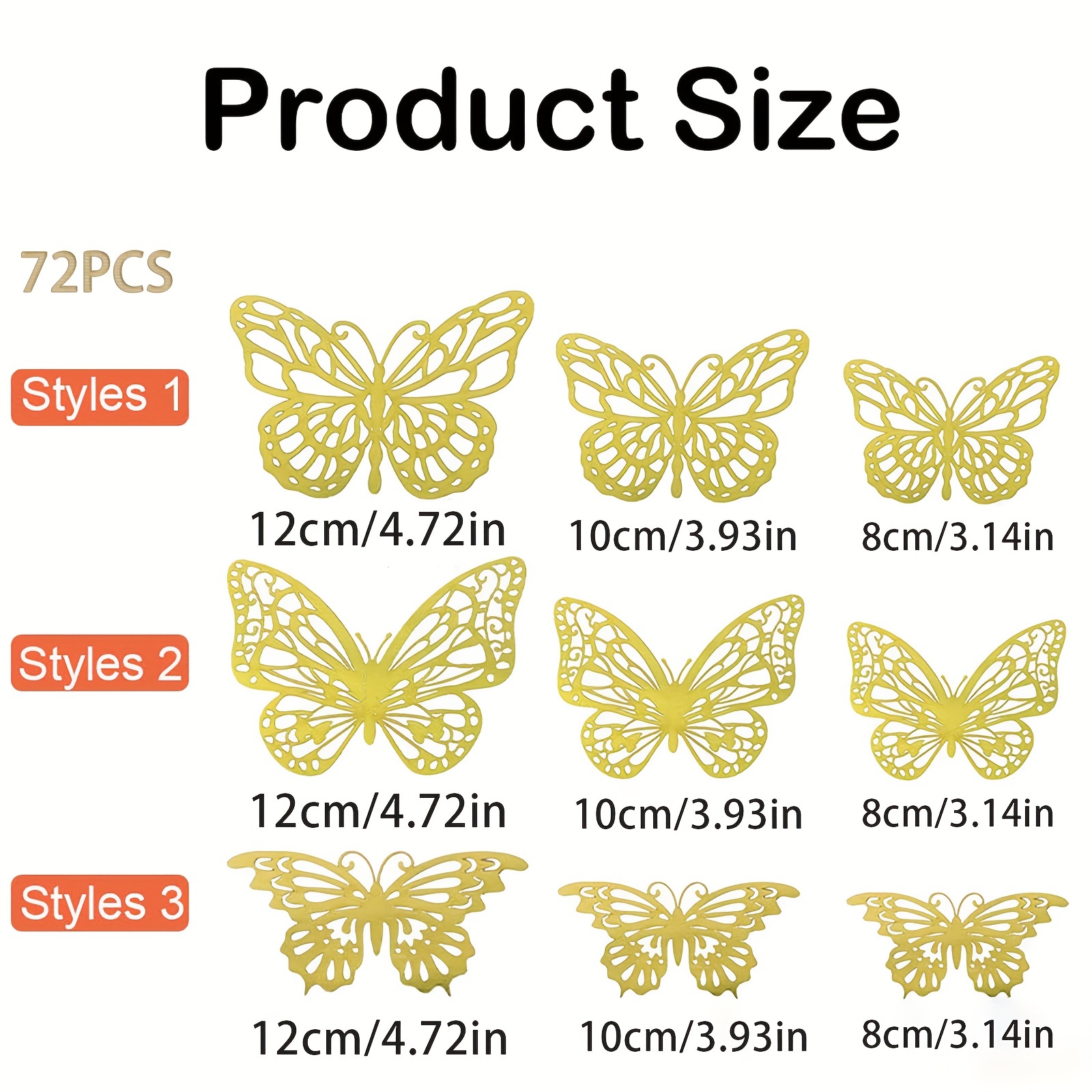3d Golden Butterfly Wall Decor 3 Styles 3 Sizes Metallic - Temu