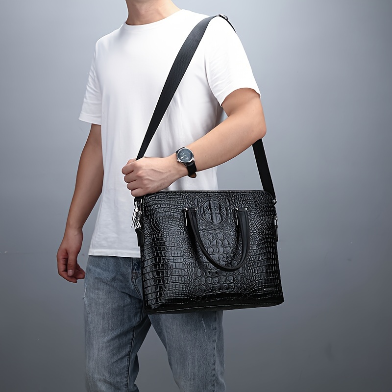 Crocodile Pattern Men's Handbag Business Ready for Daily Commute