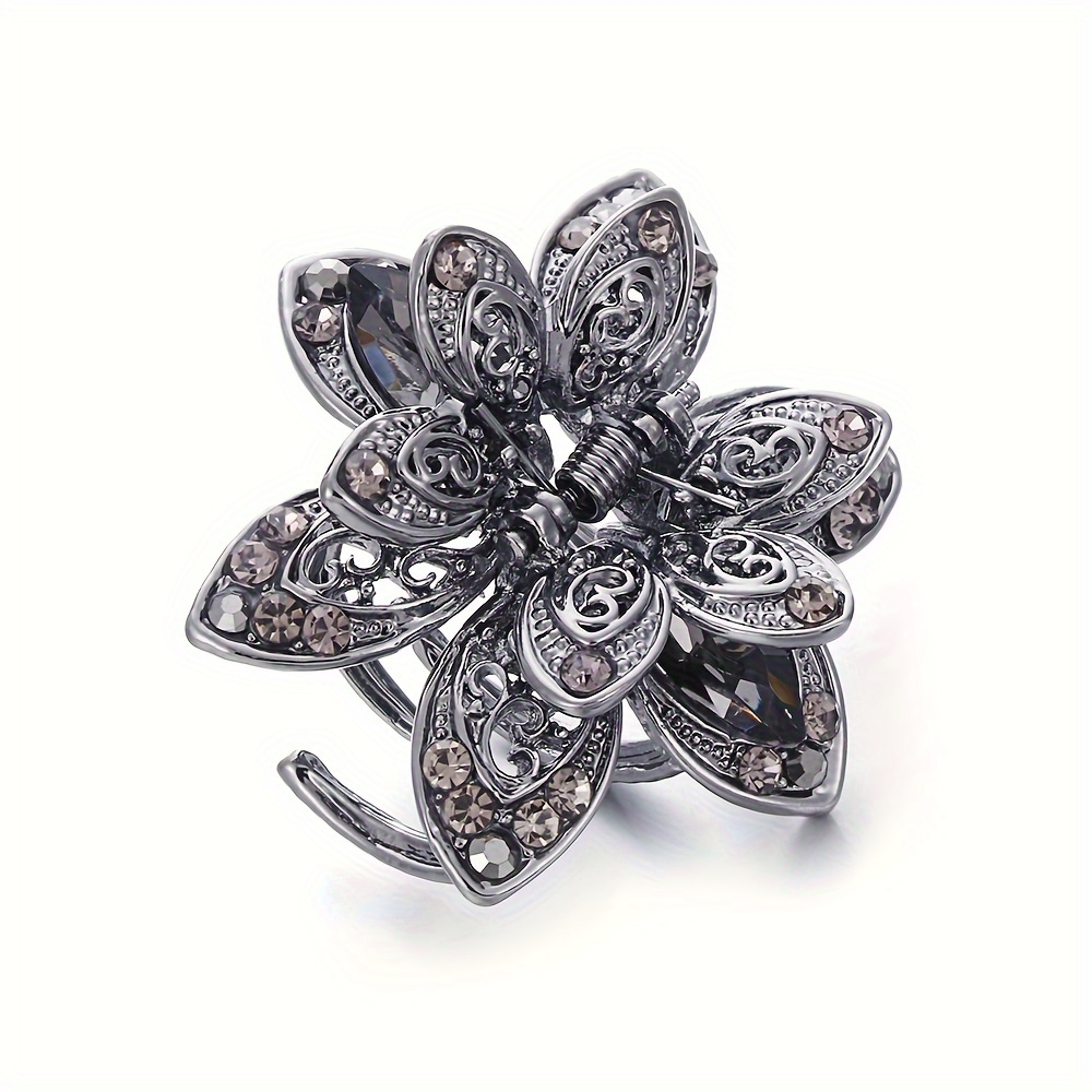 1pc Women's Elegant Retro Hair Additions Claw Clip Rhinestone Hollow Medium Claw