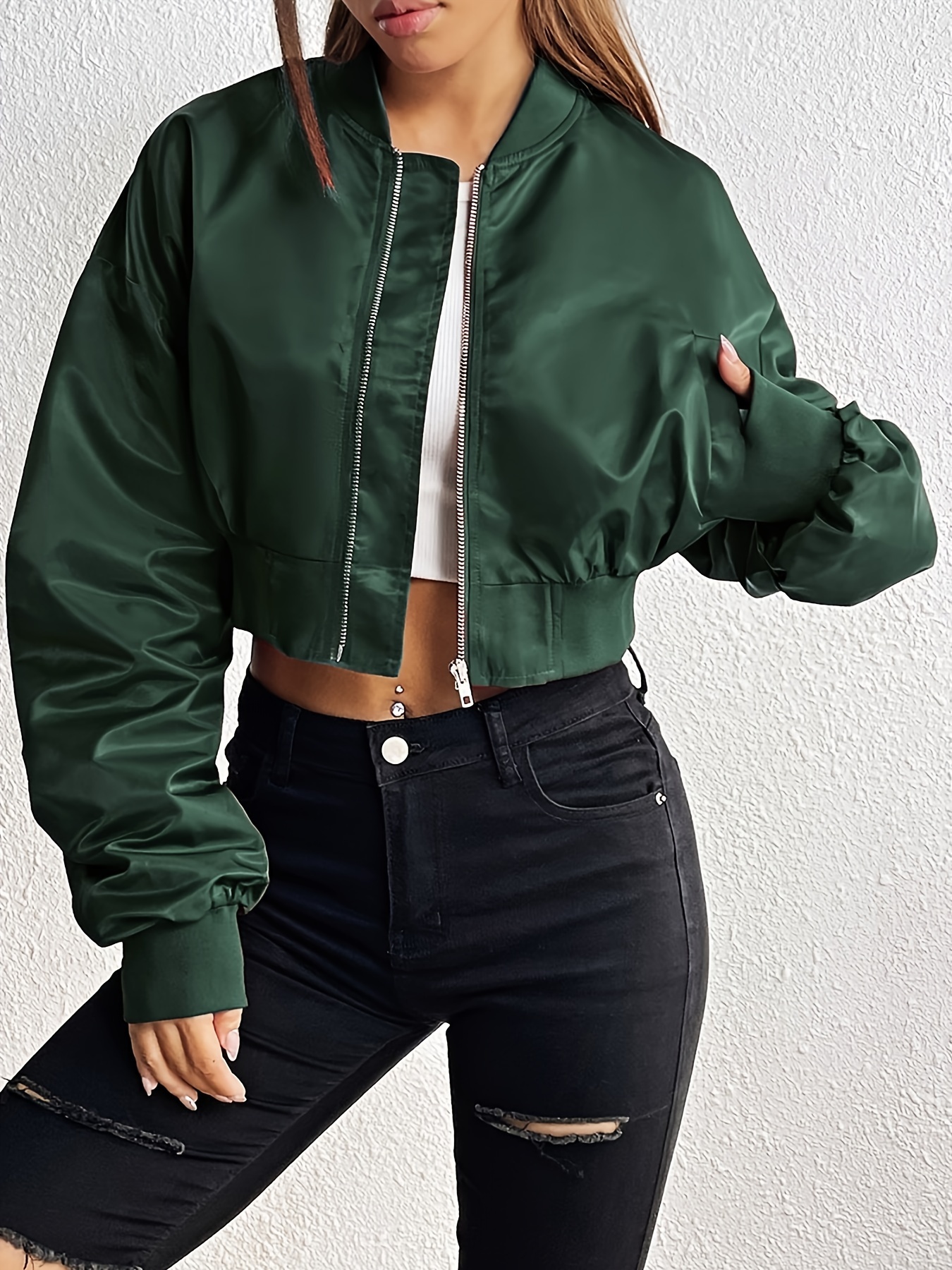  Cethrio  Warehouse Prime Deals Womens Cropped Jackets  Lightweight Zip Up Casual Inspired Bomber Jacket Coats Stand Collar Short  Outwear Tops : Clothing, Shoes & Jewelry