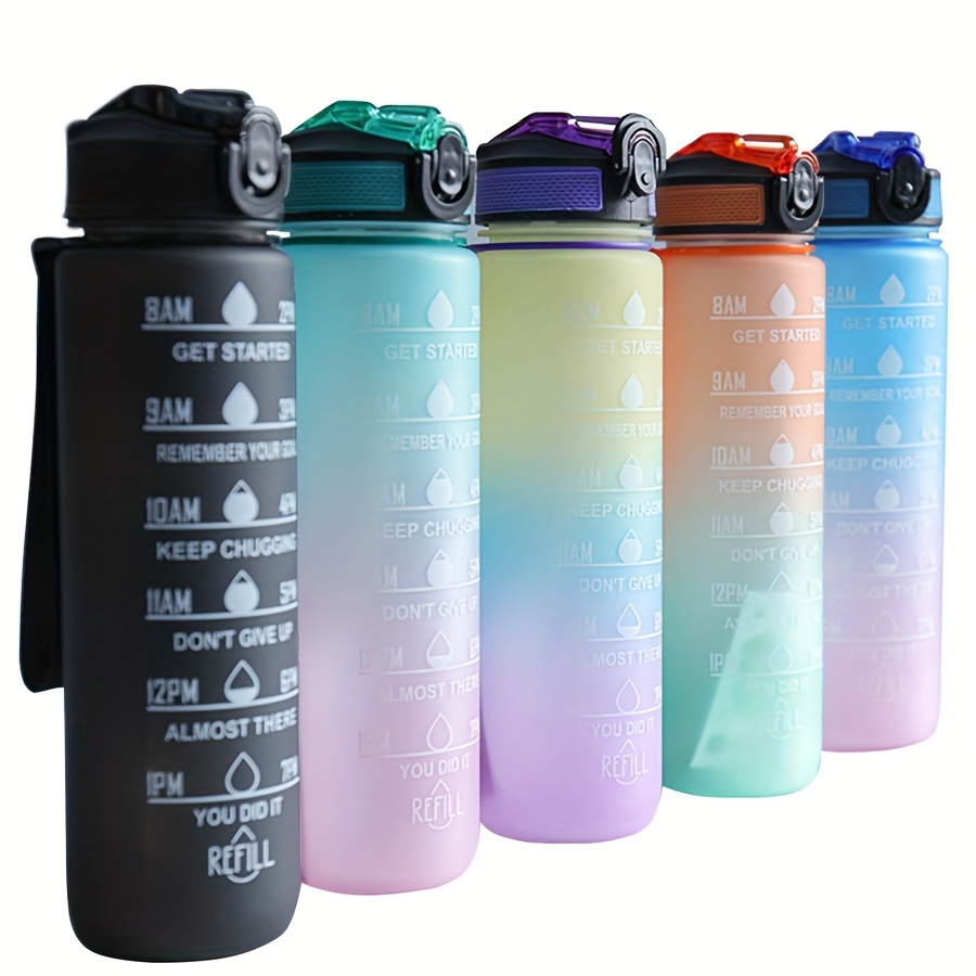 Gradient Water Bottle With Straw And Handle Portable Plastic - Temu