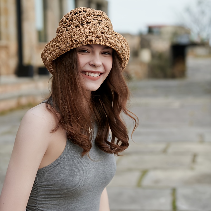 Vintage Hollow Bucket Hat Trendy Beach Travel Straw Hat, Casual Summer Sun  Hats, Women Cool Breathable French Style Fisherman Cap