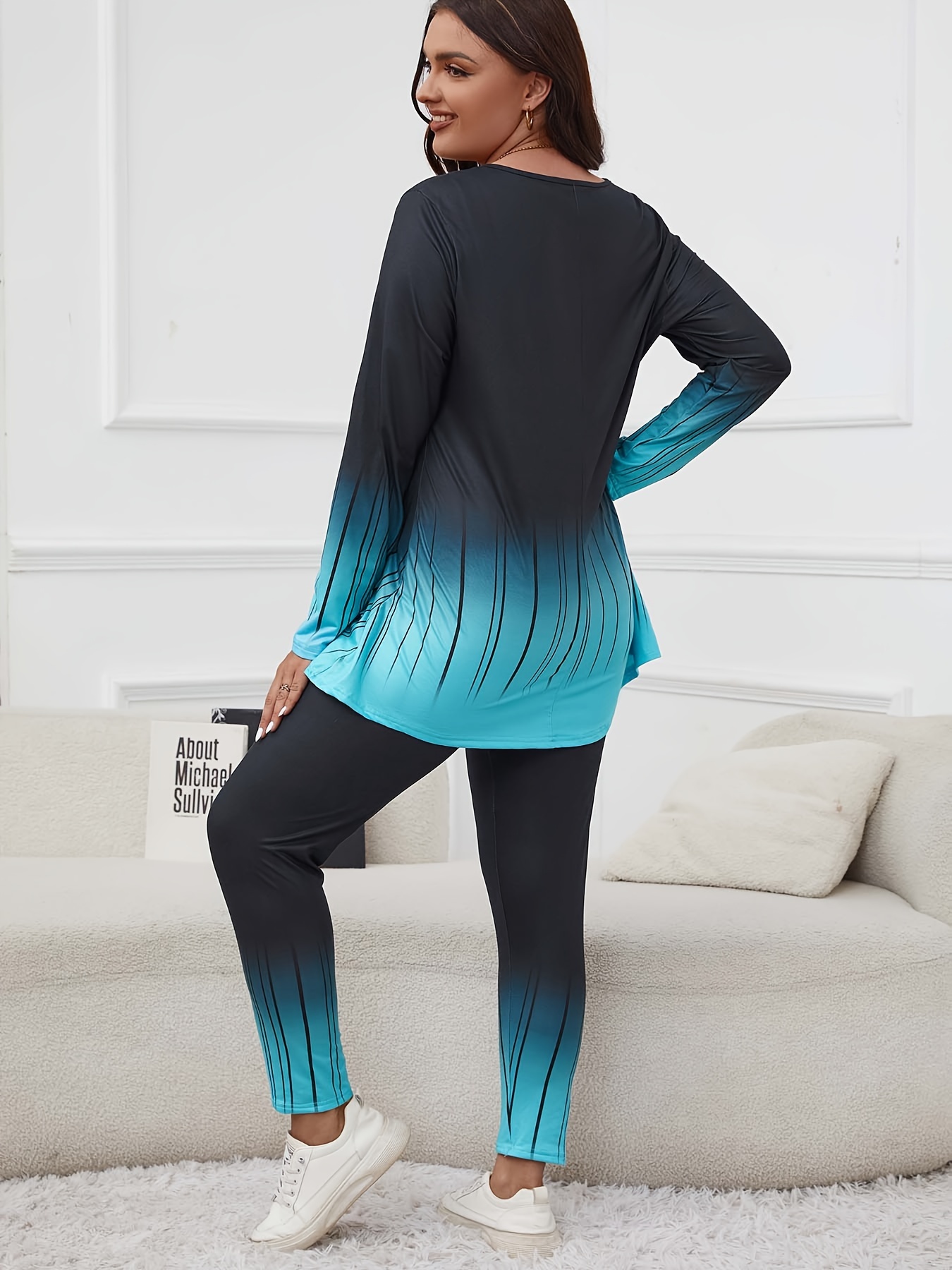 Blue & Black Stripe Tunic With Black Leggings Set Available in