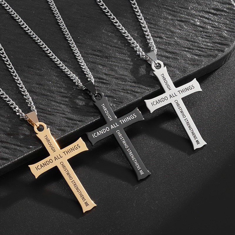 Men's Stylish And Exquisite Three Cats Cross Pendant Necklace For