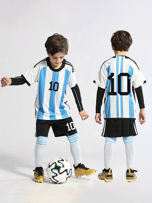 striped no 10 kids football jersey shorts sweat absorbent and quick drying football clothes suit for boys girls teens competition training party