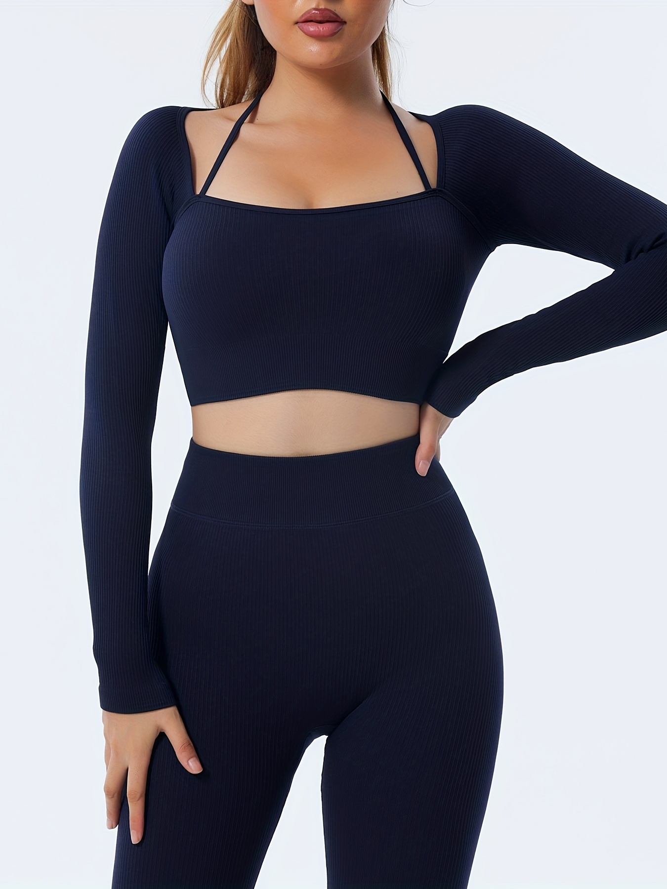 Long Sleeve High Stretch Yoga Top Solid Color Pilates - Temu