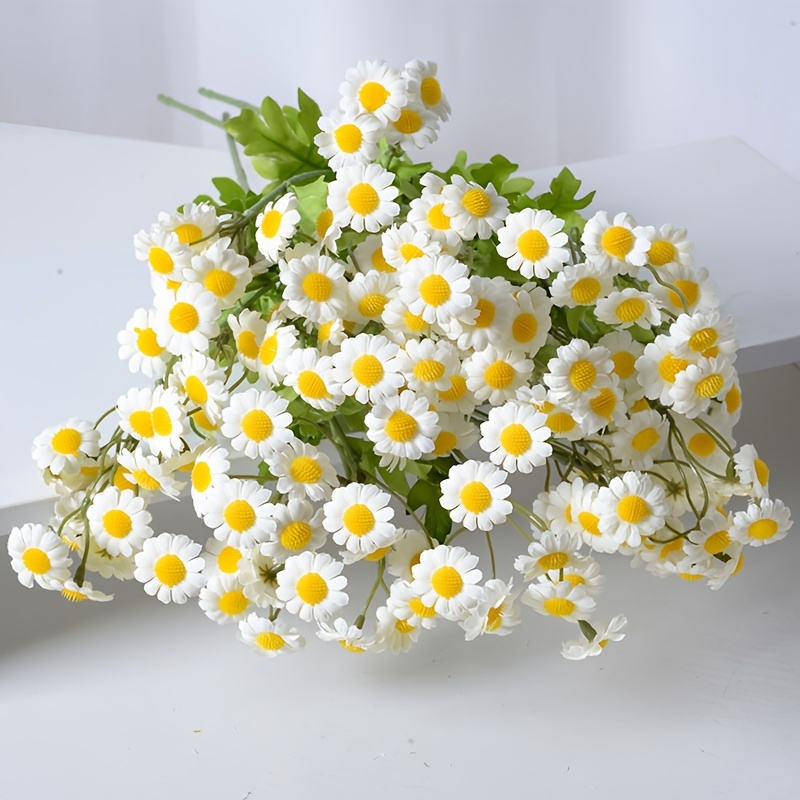 8 Forks Simulation Small Daisy Flowers, Artificial PE Rubber Chrysanthemum  Flowers, For Dating, Centerpiece, Garden, Yard, Wedding, Birthday, Shower D
