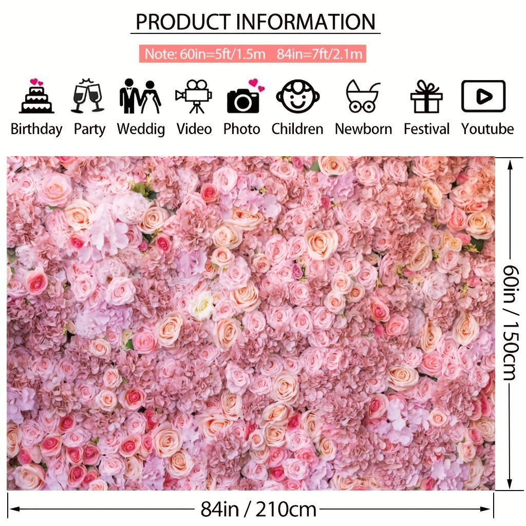 7x5ft Pink Rose Photo Backdrop for Events