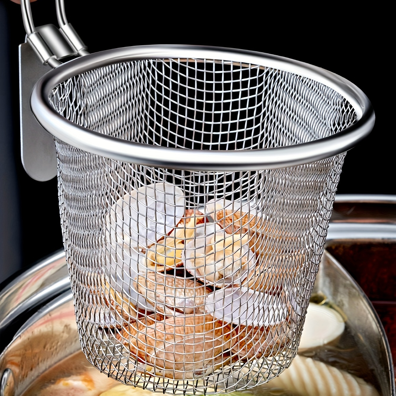 1pc, Pasta Basket, Pasta Strainer Basket Mesh Strainer For Hot Pot, Frying  Basket, 304 Stainless Steel Frying Basket, Household Fry Basket Strainer, K