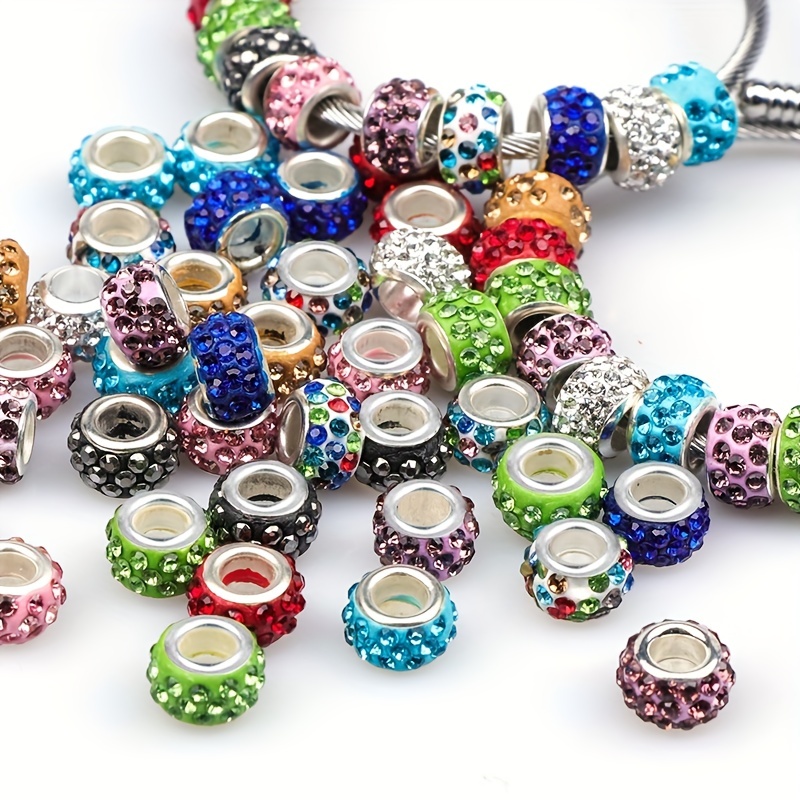 20Pcs Rhinestone European Beads Large Hole Crystal Charm Beads Rondelle  Spacer Beads for Necklace Earring DIY Bracelet Making