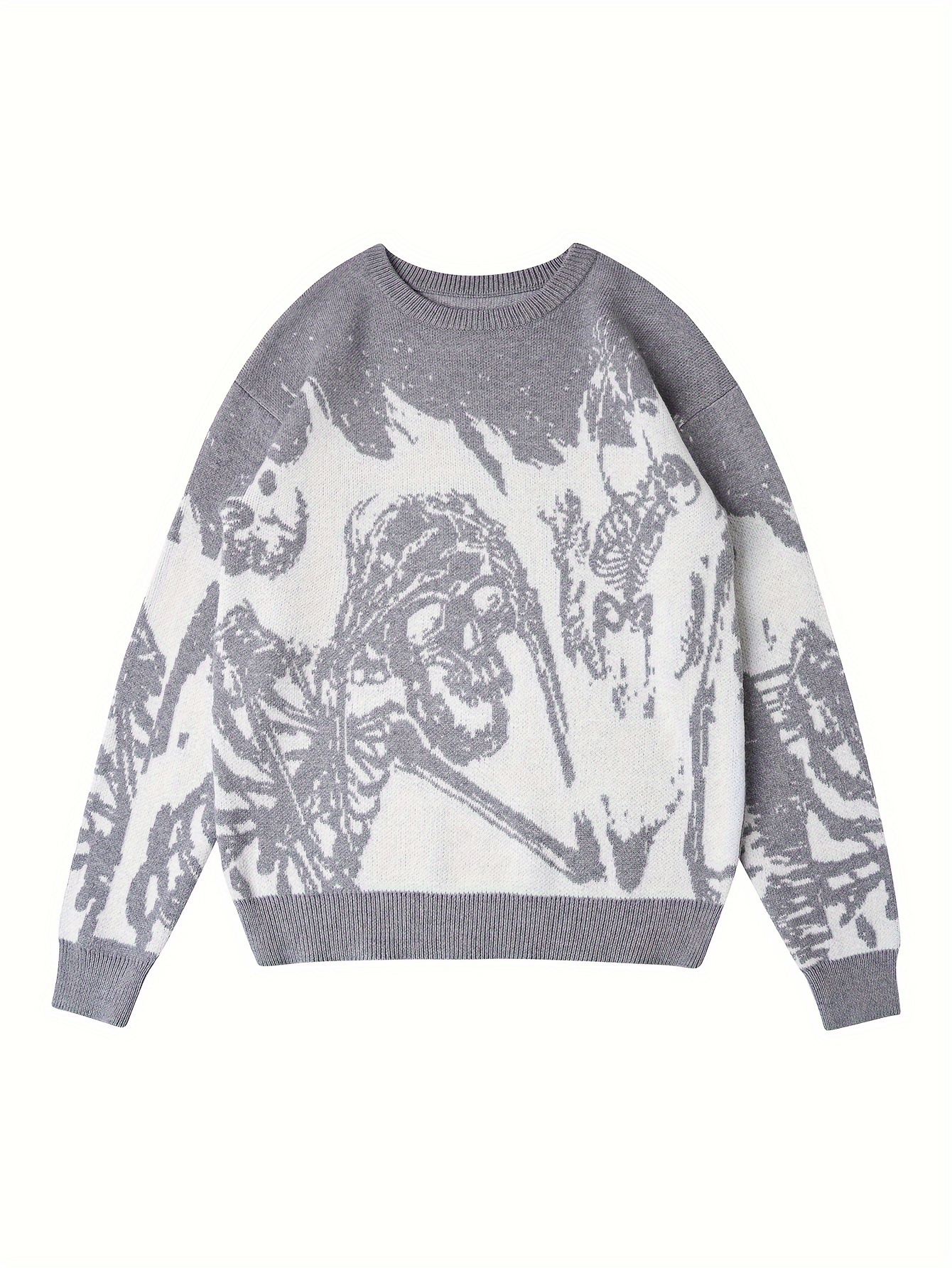 Y2k Long Sleeve Sweater Loose Casual Sweater Skull Pattern - Temu 