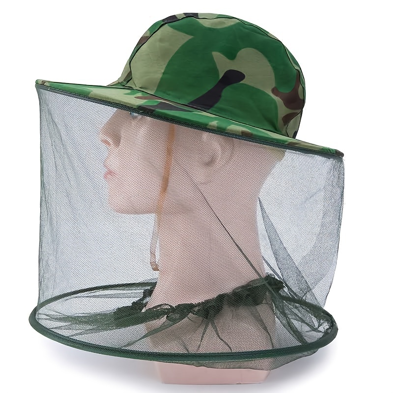 1pc Net Mesh Face Protector Cap Insect Bee Resistance Sun Fish Hat for Patio Activities
