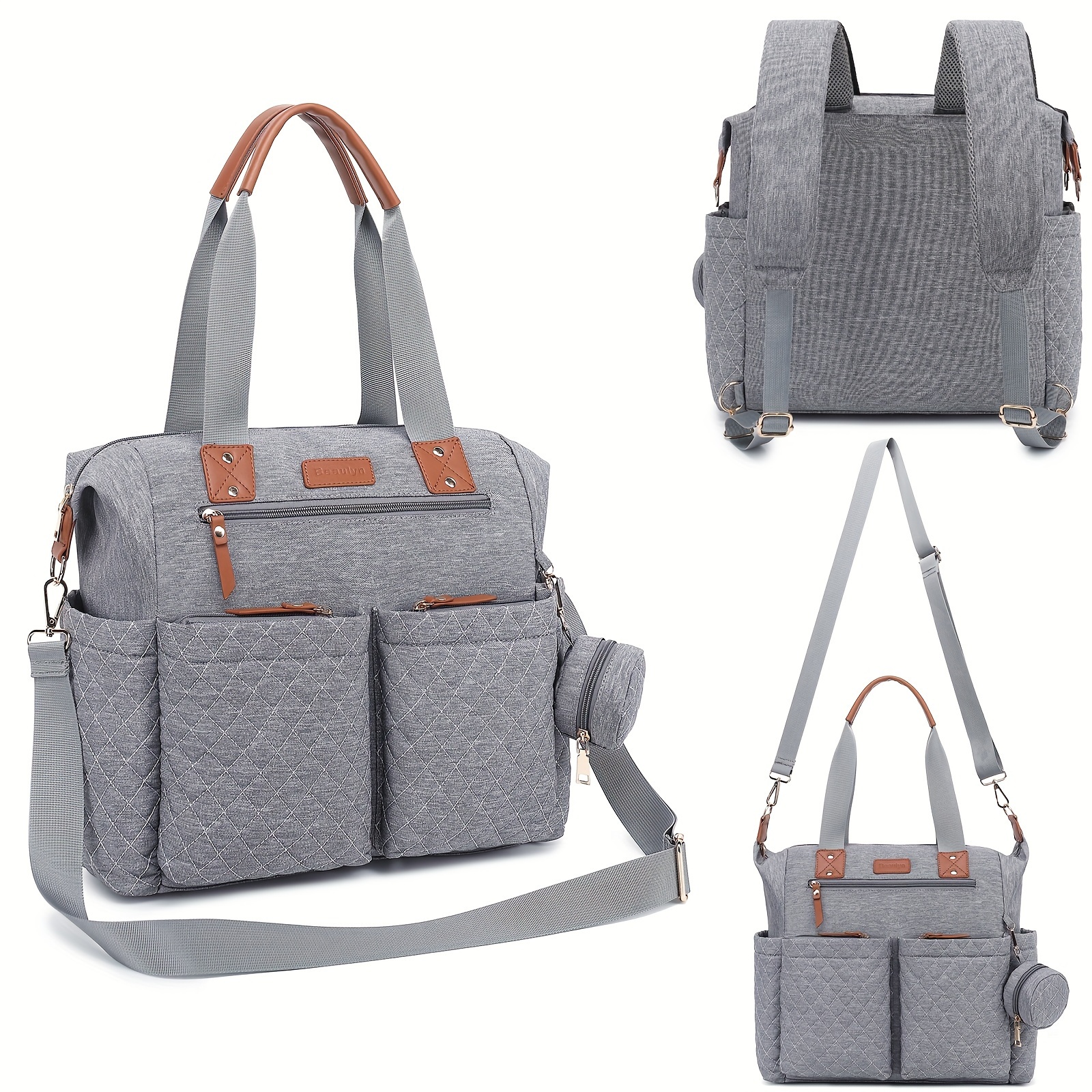 Bolsa de pañales con cambiador, mochila, bolsa de bebé con puerto de carga  USB integrado y correas para cochecito, gran capacidad, impermeable, color