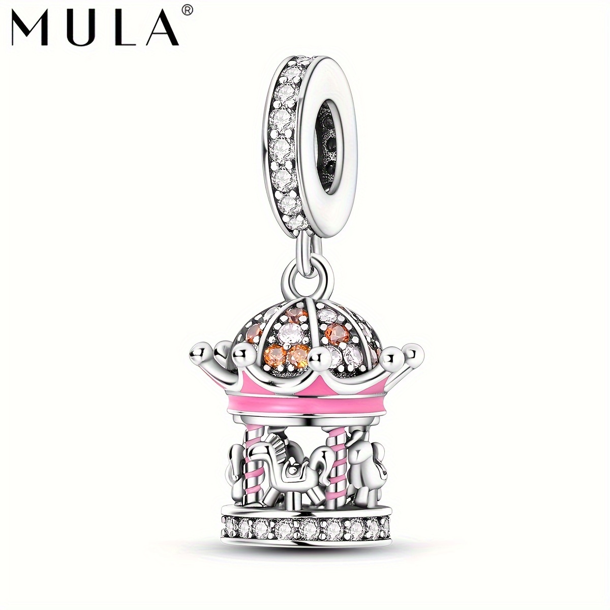 

Mula Plated Silver Exquisite Sparkling Zircon Amusement Park Carousel Pendant Charm Fit Original Bracelet Necklace Beads For Making Women Birthday Jewellery Gift For Daughters