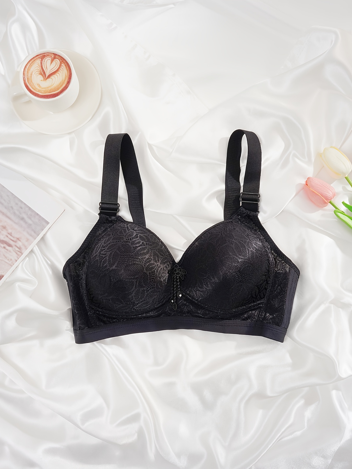 Contrast Lace Wireless Bras Comfy Breathable Full Coverage - Temu