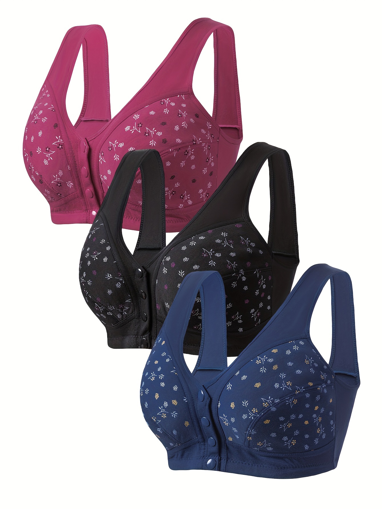 3Pack Everyday Cotton Snap Padded Bras - Women's Front Lace Close