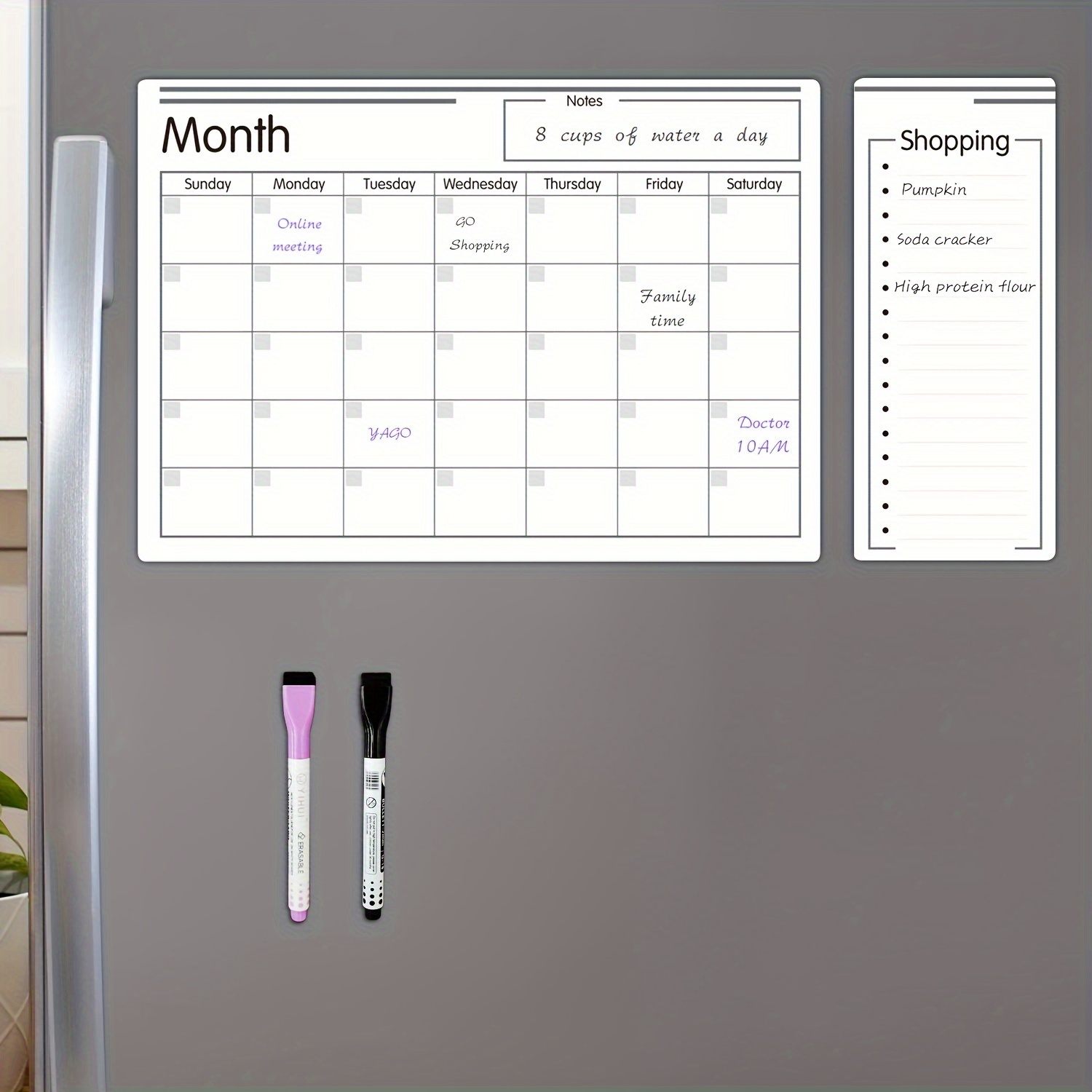 D-FantiX Calendario magnético de borrado en seco, paquete de 4 calendarios  magnéticos para refrigerador, lista de comestibles mensual, semanal