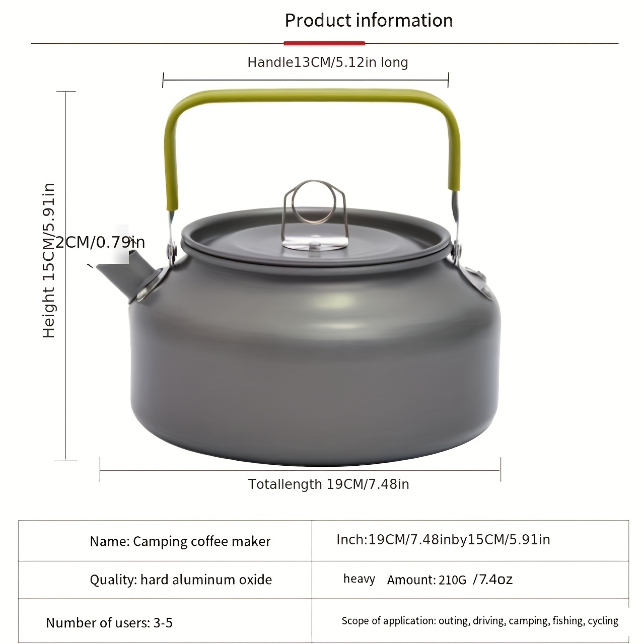 1.2l Aluminum Camping Kettle, Outdoor Portable Hard Oxidation Coffee And  Tea Pot, For Camping And Hiking
