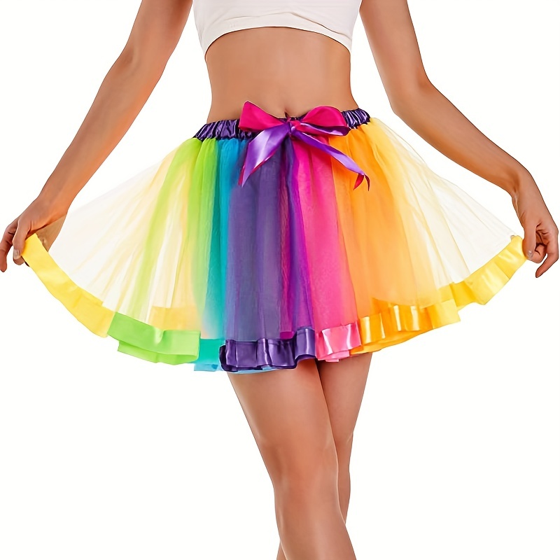 Ladies 80s Costume Set 1980s Party Girl T-shirt Rainbow Skirt