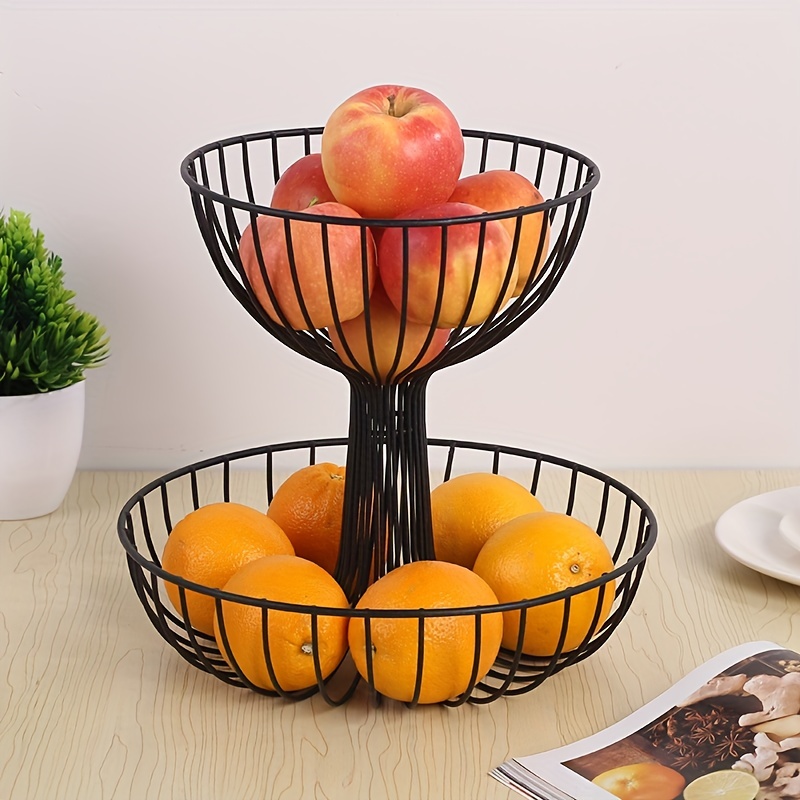 Fruit Basket For Countertop Black 2 Tier Metal Wire Basket - Temu