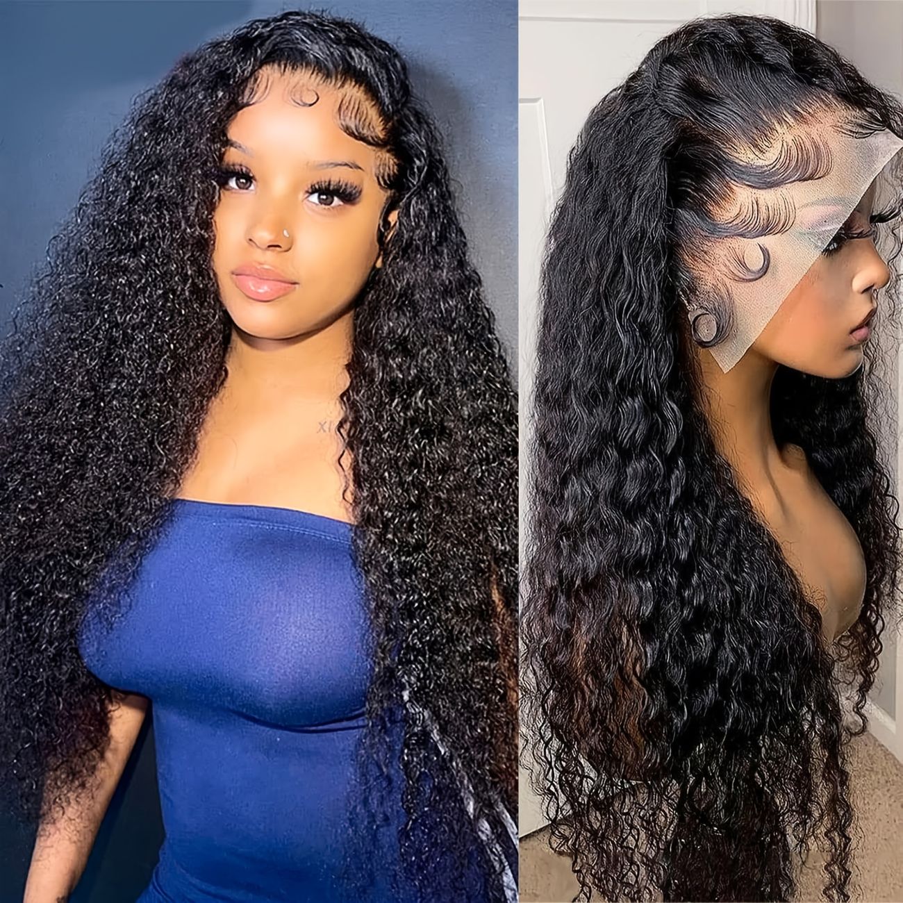 Brazilian Deep Curly Transparent Lace Front Wigs Wet Wavy Human Hair 13x4  Ear To Ear Lace