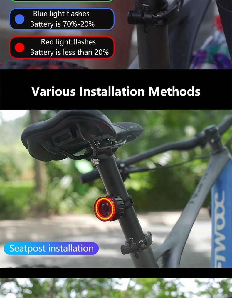 TWOOC Smart Bike Rear Light, Auto Start Stop Brake Sensing LED Charging Cycling Smart Bicycle Taillight