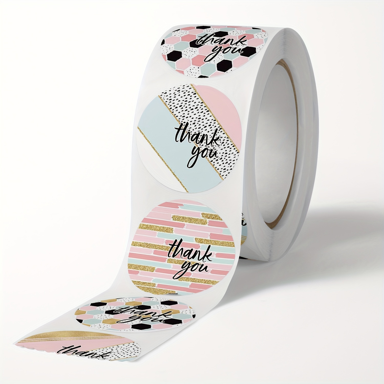 500pcs Thank You Stickers Pink Geometric Pattern Seal Labels