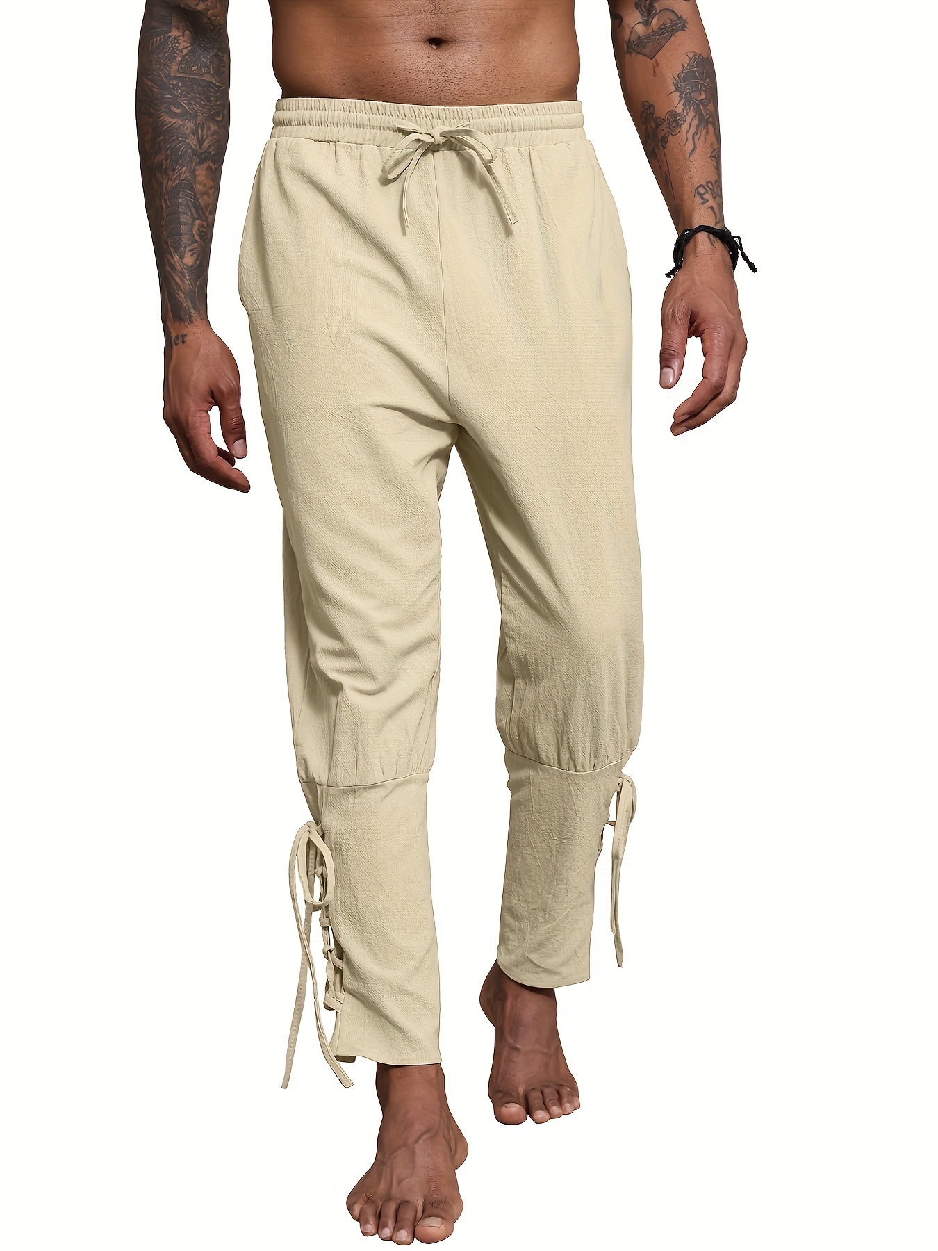  Pantalones de playa de lino sueltos con cordón para hombre, pantalones  hippies holgados y clásicos, pantalones ligeros retro, marrón (03-brown) :  Ropa, Zapatos y Joyería