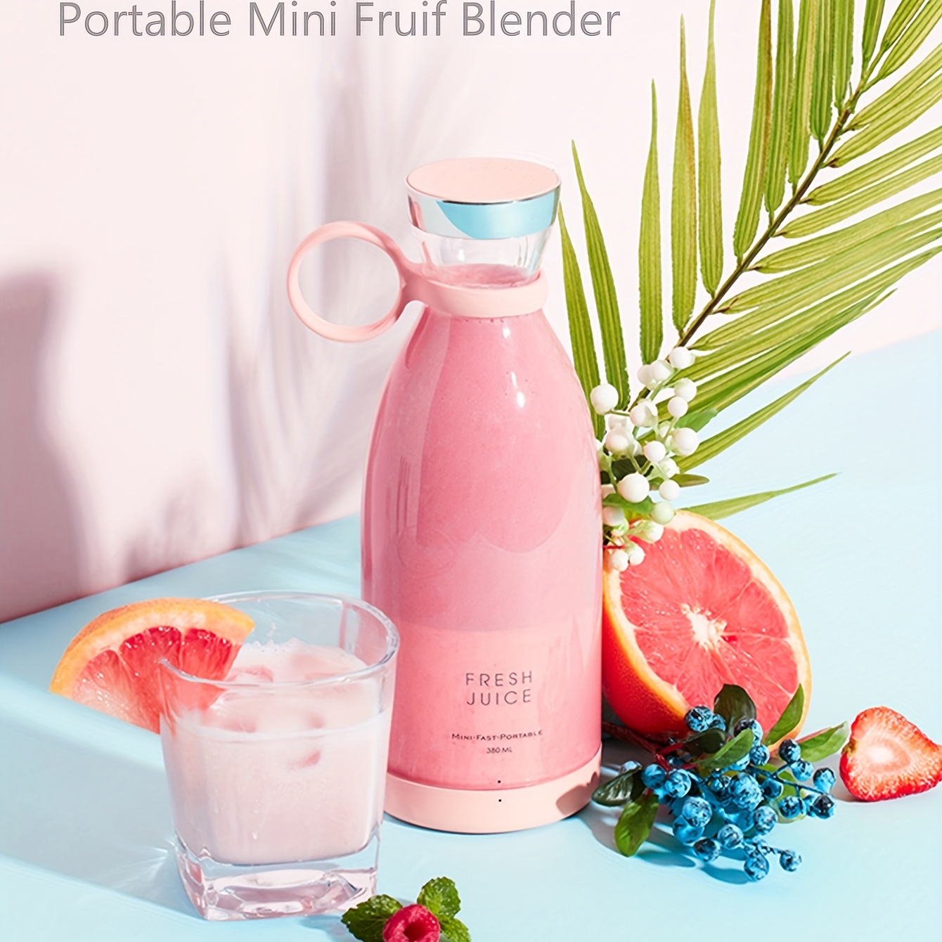  juicer blender small fruit juicer blender juice extractor  Portable USB Rechargeable 500ml (Pink): Home & Kitchen
