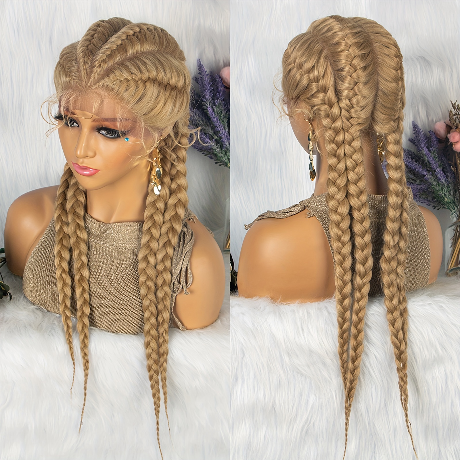 24 inches braided lace wigs for women lightweight braiding synthetic high ponytails lace braids wig