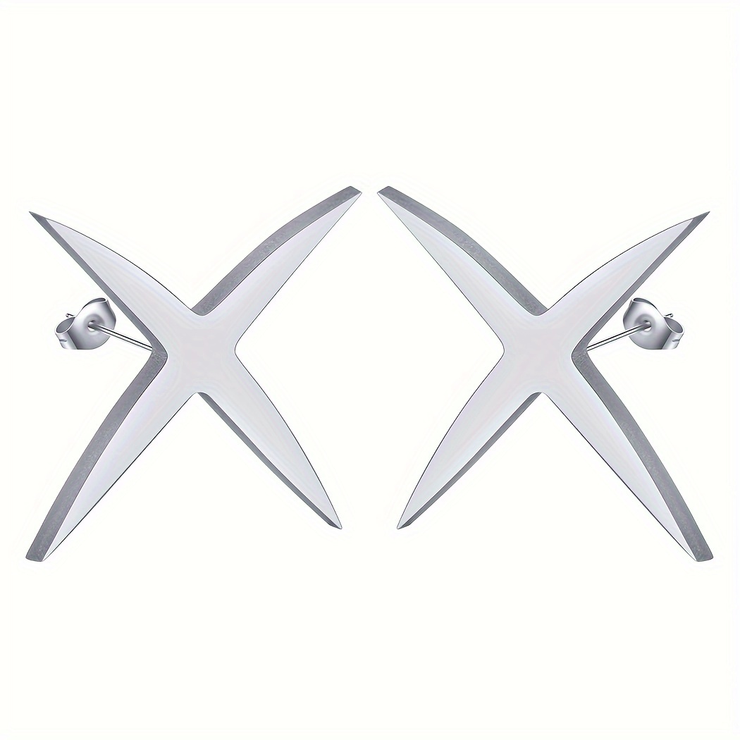 VU100 Lange Kreuz Ohrringe Damen - Edelstahl Ohrschmuck Gold/Silber 7,8cm