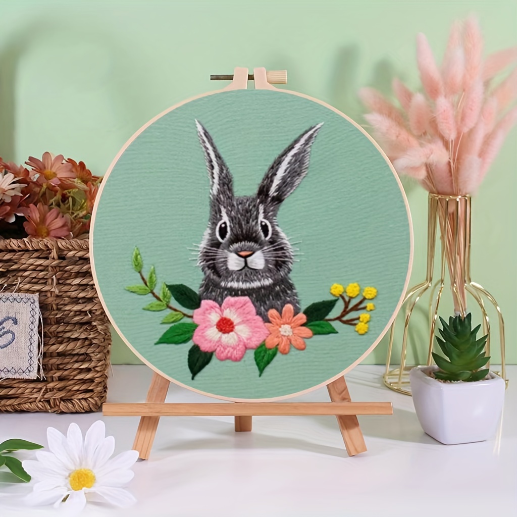 Lovely Bunny Embroidery Kit, Diy Starter Embroidery Set, With