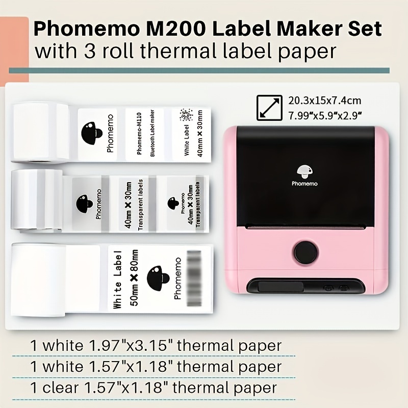Memoking M200 Label Maker Machine with Tape 3 Rolls - Bluetooth
