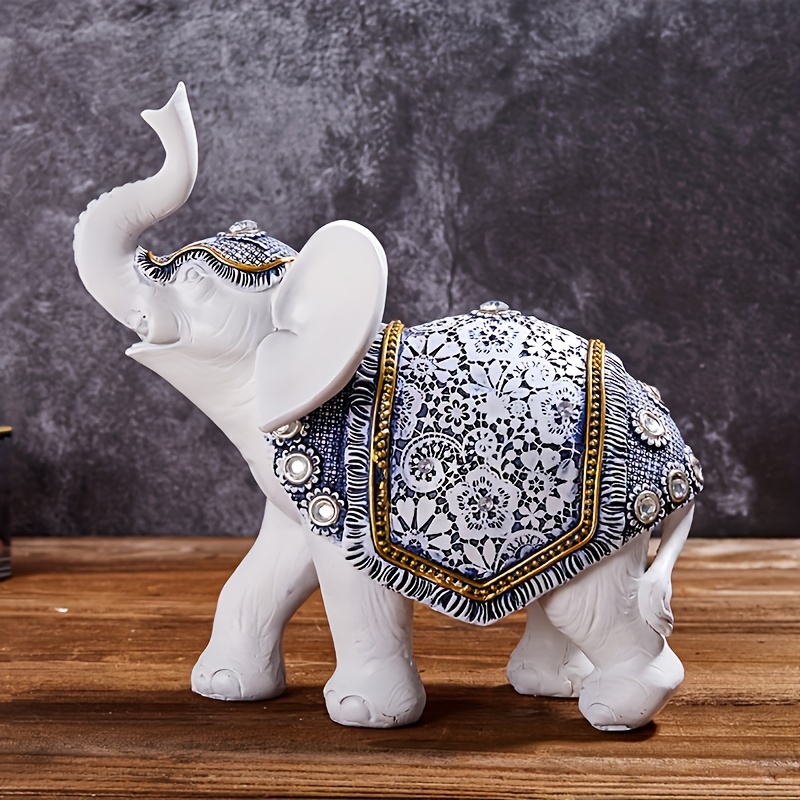 1個の白い象の像 - 風水装飾象の置物 トランクアップ付き - 収集価値のある幸運の象の置物 -  象の家の装飾、部屋の装飾、ハロウィンの部屋の装飾、ゴシック