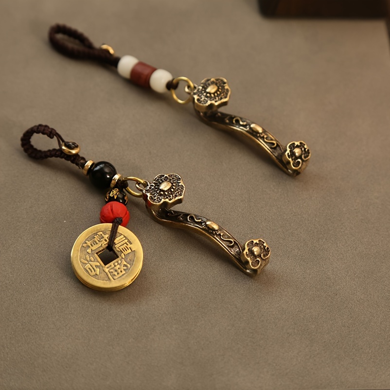 PACKOVE 16 pcs dragon and phoenix lock keychain jewelry making charms feng  shui ruyi statue brass key chain charms ruyi charm retro keychain hanging
